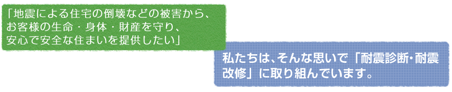 「地震による住宅の倒壊などの被害から、お客様の生命・身体・財産を守り、 安心で安全な住まいを提供したい」